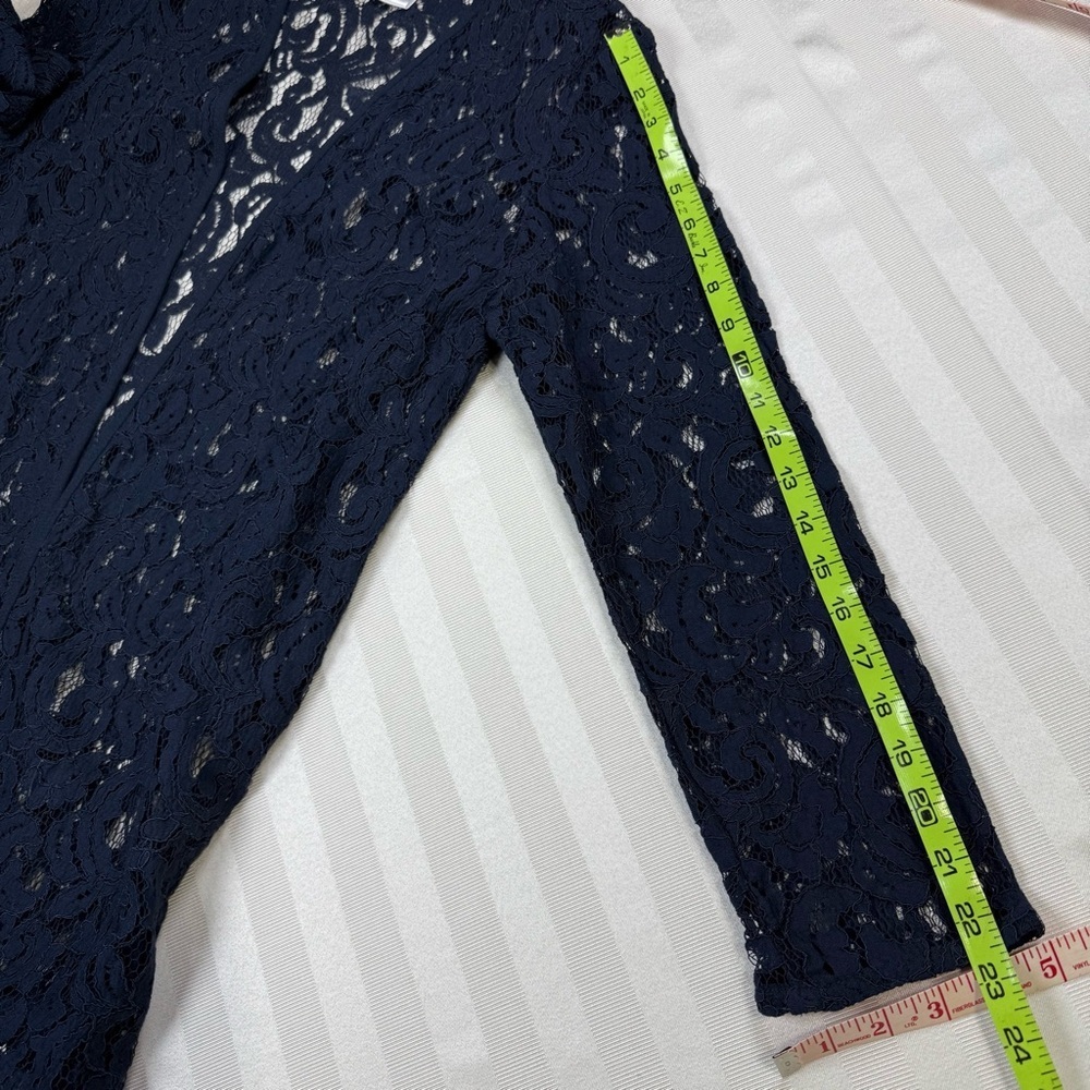 Bedford Fair Lace Tunic Cardigan Cover Open Front Jacket Sz 14 Navy Blue - Picture 7 of 11